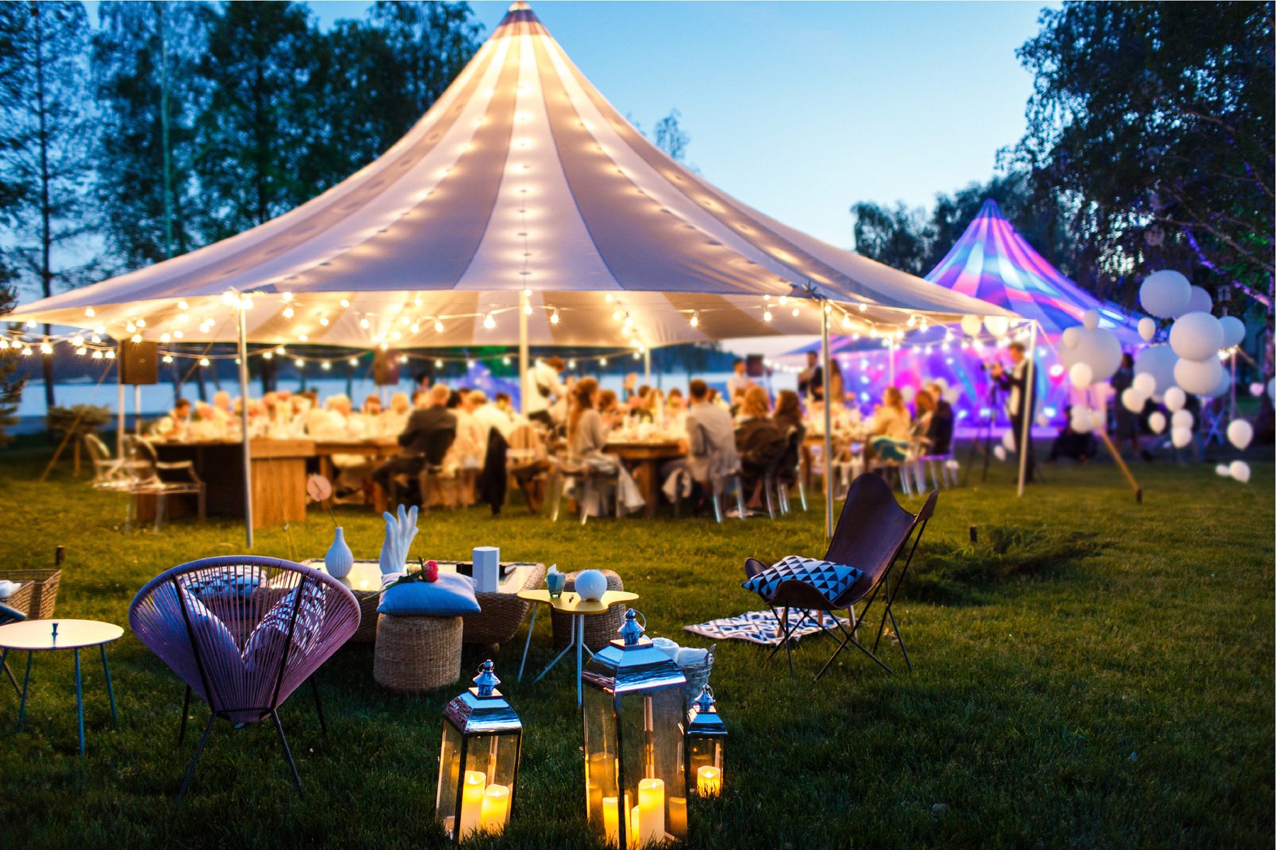Luxury private event marquee with lighting